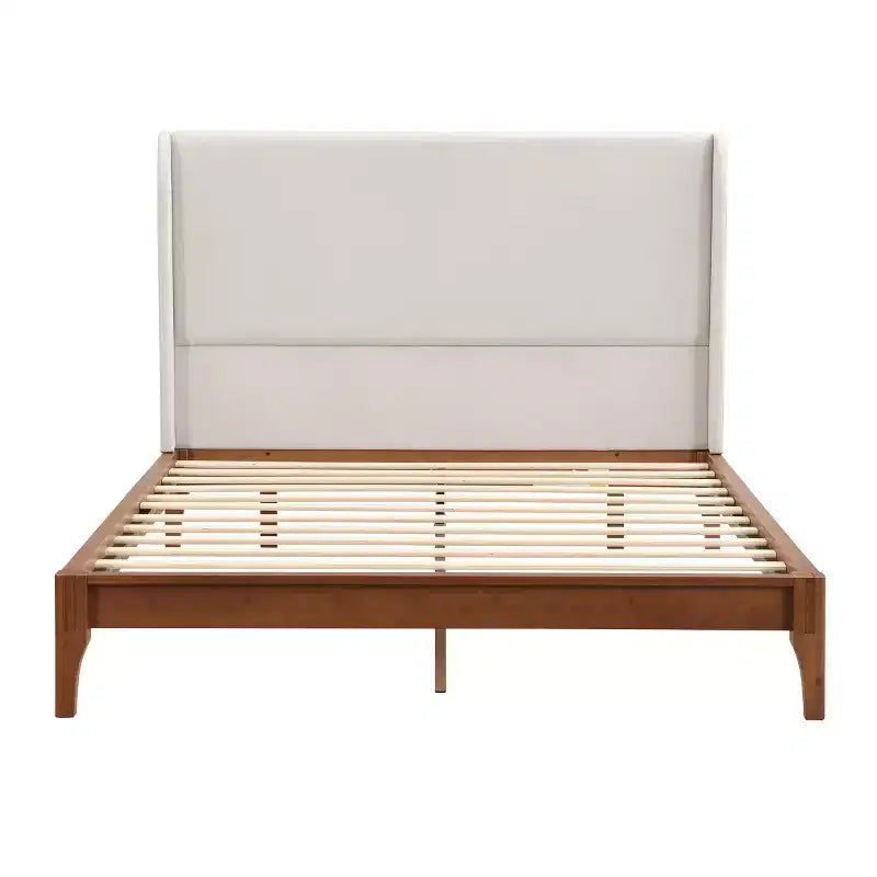 Cama Plataforma King/Queen, Estructura de Cama de Bambú Sólido Seco con Cabecero Alto Tapizado, Fácil Montaje -ModernLuxe