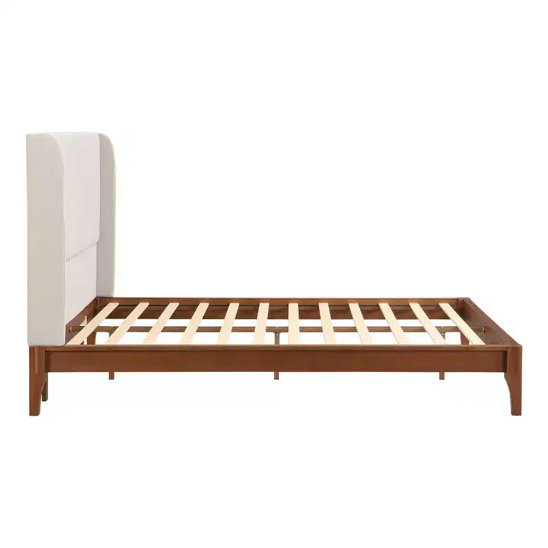Cama Plataforma King/Queen, Estructura de Cama de Bambú Sólido Seco con Cabecero Alto Tapizado, Fácil Montaje -ModernLuxe