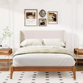 King/Queen Size Platform Bed, Solid Dry Bamboo Wood Bed Frame with Upholstered High Headboard, Easy Assembly -ModernLuxe