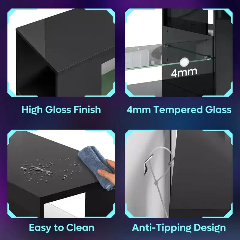 Mueble de TV de alto brillo PINMOCO de 47 pulgadas para televisores de hasta 55 pulgadas con LED y estantes de almacenamiento abiertos Centro de entretenimiento