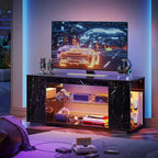Mueble de TV de alto brillo PINMOCO de 47 pulgadas para televisores de hasta 55 pulgadas con LED y estantes de almacenamiento abiertos Centro de entretenimiento