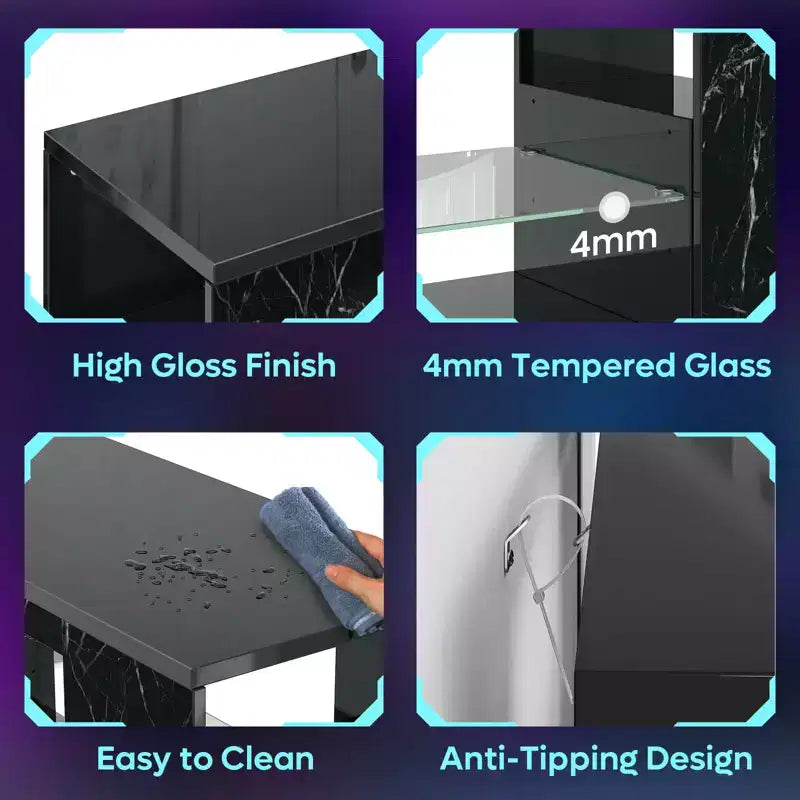 Mueble de TV de alto brillo PINMOCO de 47 pulgadas para televisores de hasta 55 pulgadas con LED y estantes de almacenamiento abiertos Centro de entretenimiento