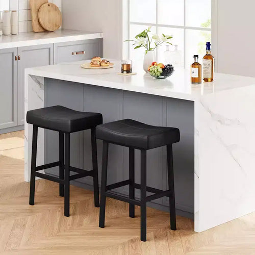 Juego de 24 taburetes de bar de altura de encimera para isla de cocina, taburetes de cuero regenerado con asientos de silla de montar de 2.4 pulgadas de grosor para comedor