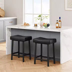 Juego de 24 taburetes de bar de altura de encimera para isla de cocina, taburetes de cuero regenerado con asientos de silla de montar de 2.4 pulgadas de grosor para comedor