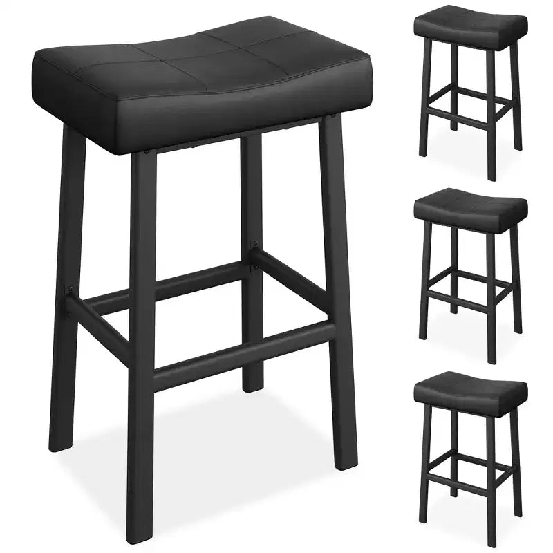 Juego de 24 taburetes de bar de altura de encimera para isla de cocina, taburetes de cuero regenerado con asientos de silla de montar de 2.4 pulgadas de grosor para comedor