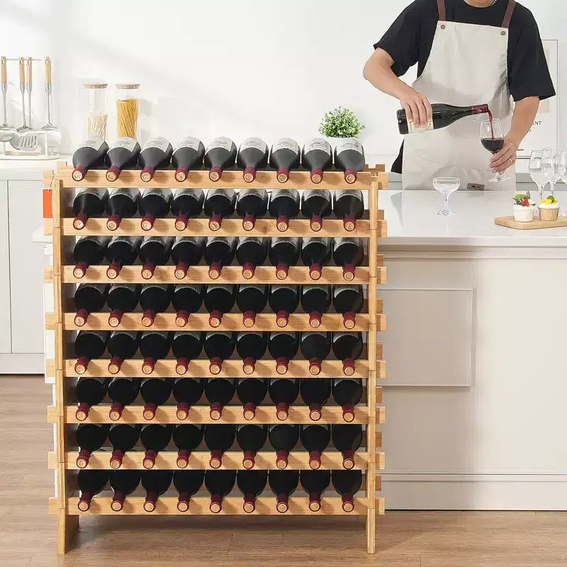 VEVOR Botellero Modular Mejorado de 72 Botellas, Almacena Continuamente Botellas de Pinot, Estante de Almacenamiento de Madera de Bambú de 8 Niveles, Soporte de Vinos de Pie Independiente