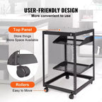 Armario para servidor de bastidor abierto VEVOR de 15U, montable en pared con 2 estantes de refrigeración y 4 ruedas, profundidad ajustable de 23''-40'' para equipos de red y AV