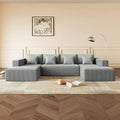 Extra Large Corduroy Sectional, Spacious U-Shape Design with 8 Throw Pillows, Dark Gray