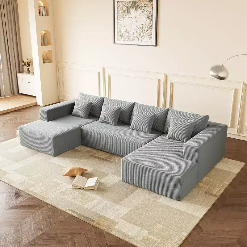 Sofá seccional de pana extra grande, diseño espacioso en forma de U con 8 cojines decorativos, gris oscuro
