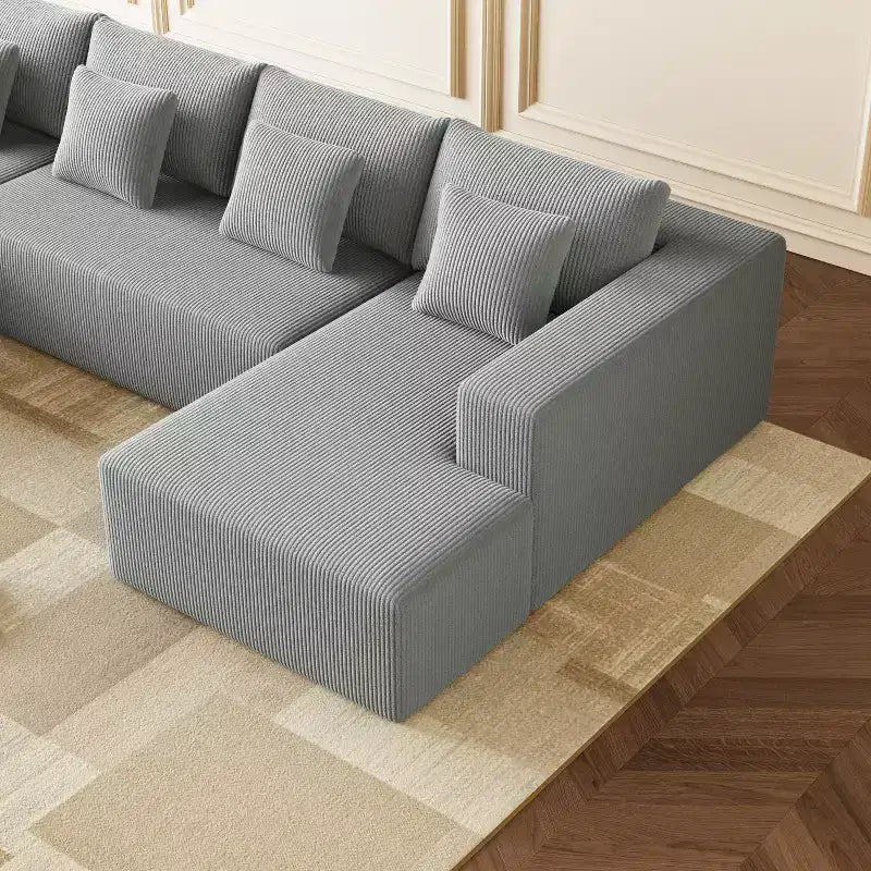 Sofá seccional de pana extra grande, diseño espacioso en forma de U con 8 cojines decorativos, gris oscuro