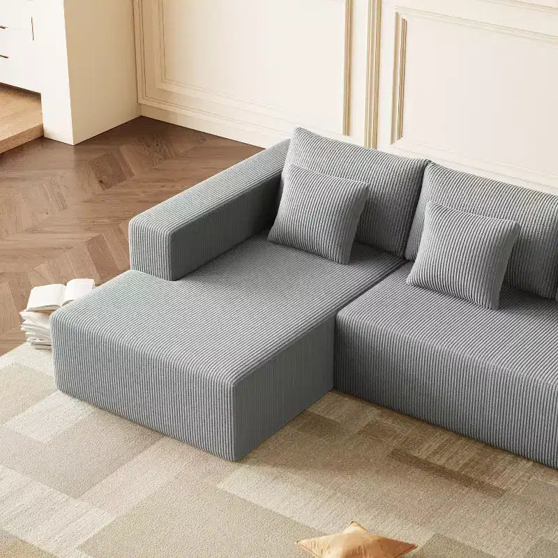 Sofá seccional de pana extra grande, diseño espacioso en forma de U con 8 cojines decorativos, gris oscuro