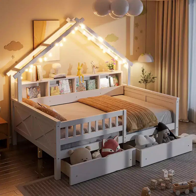 Camas de plataforma Whisen Wood tamaño matrimonial con LED