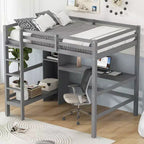 Whisen Full Size Loft Bed with Multifunction Shelves and Under-bed Desk