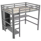 Cama alta de tamaño completo Whisen con estantes multifunción y escritorio debajo de la cama