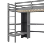 Cama alta de tamaño completo Whisen con estantes multifunción y escritorio debajo de la cama