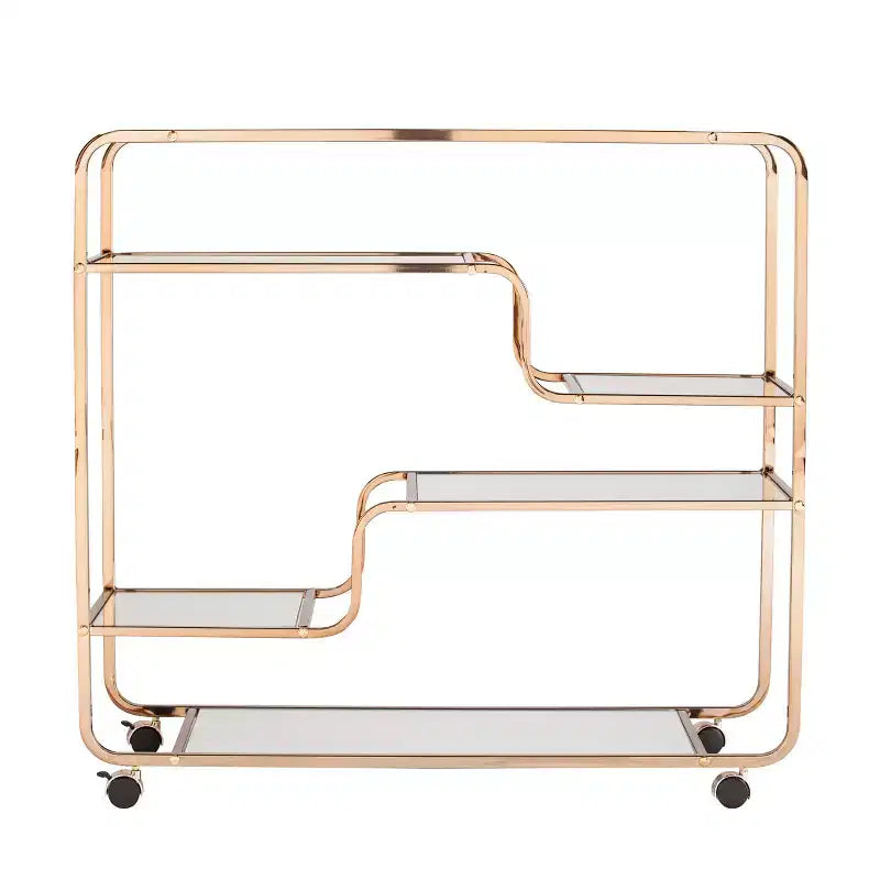 Maylynn Art Deco Mirrored Bar Cart - Gold - SEI