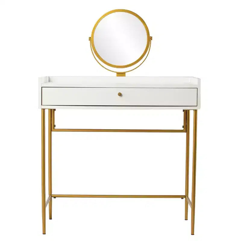 Derald Vanity Table With Mirror & Drawer - Gold/White - SEI