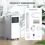ZAFRO Remote Control&Window Kit, 3-in-1 AC Unit Built-in Dehumidifier,Fan Mode Portable Air Conditioner, white(8,000 BTU)