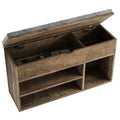 Brown padded shoe cabinet with two shelves for storage, suitable for entrance, living room, bathroom