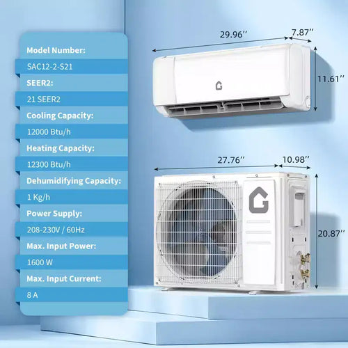 12000 BTU Wifi Mini Split AC, 21 SEER2 208-230V Inverter Ductless Wall AC w/WiFi & Alexa Compatible