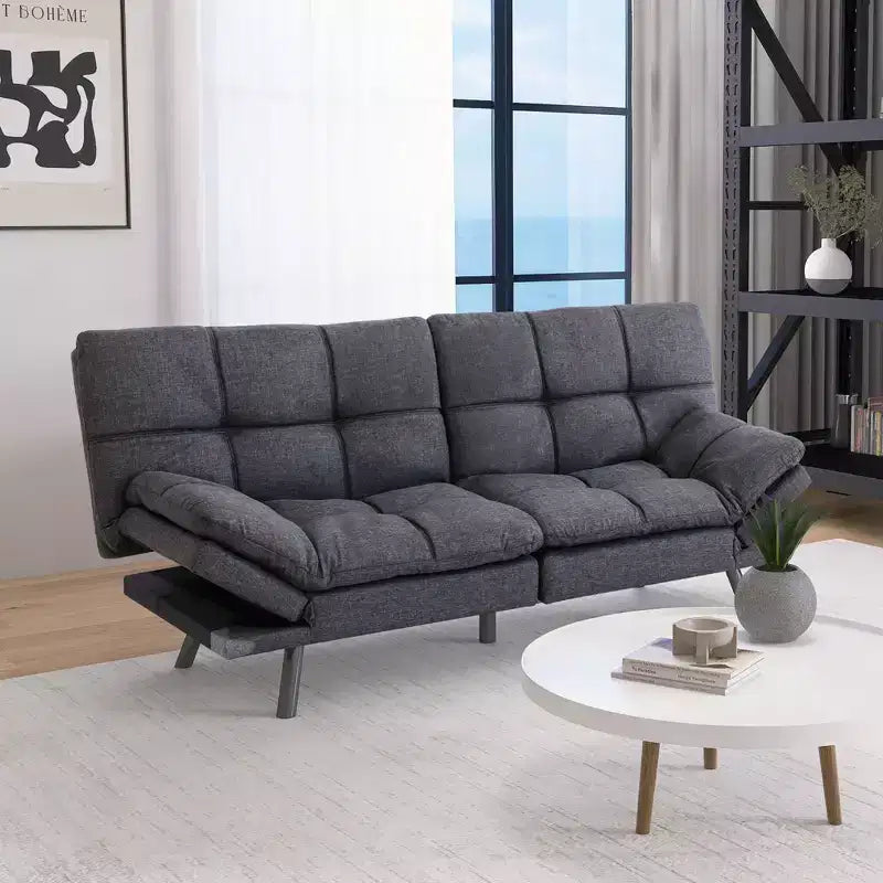 Dyonery 71 sofá cama convertible de piel sintética, futón de espuma viscoelástica, pequeño sofá cama moderno con respaldo dividido para sala de estar