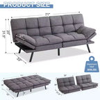 Dyonery 71 sofá cama convertible de piel sintética, futón de espuma viscoelástica, pequeño sofá cama moderno con respaldo dividido para sala de estar