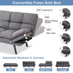 Dyonery 71 sofá cama convertible de piel sintética, futón de espuma viscoelástica, pequeño sofá cama moderno con respaldo dividido para sala de estar