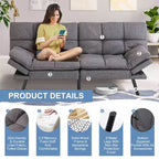 Dyonery 71 sofá cama convertible de piel sintética, futón de espuma viscoelástica, pequeño sofá cama moderno con respaldo dividido para sala de estar