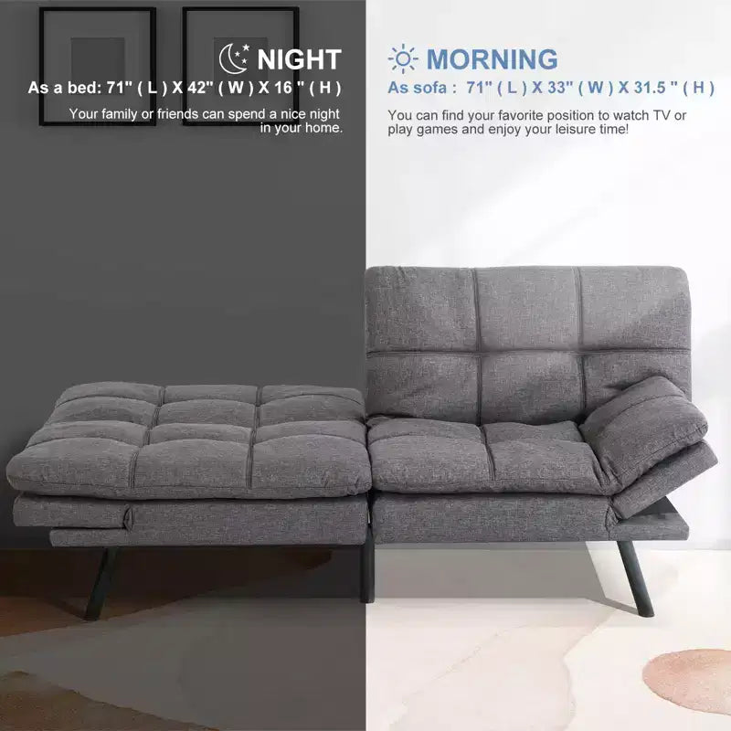Dyonery 71 sofá cama convertible de piel sintética, futón de espuma viscoelástica, pequeño sofá cama moderno con respaldo dividido para sala de estar