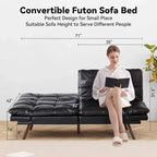Dyonery 71 sofá cama convertible de piel sintética, futón de espuma viscoelástica, pequeño sofá cama moderno con respaldo dividido para sala de estar