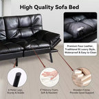 Dyonery 71 sofá cama convertible de piel sintética, futón de espuma viscoelástica, pequeño sofá cama moderno con respaldo dividido para sala de estar