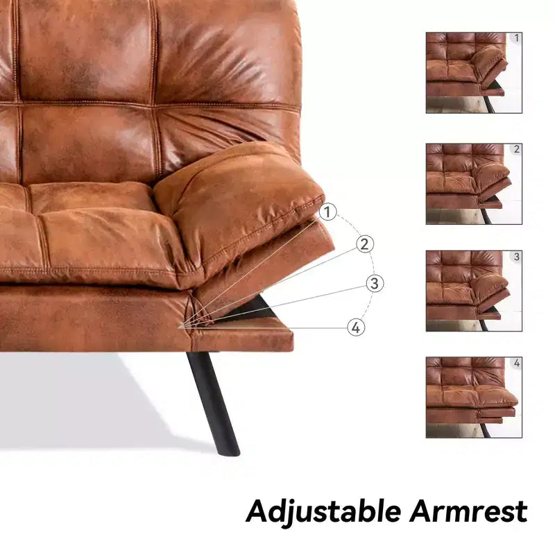 Dyonery 71 sofá cama convertible de piel sintética, futón de espuma viscoelástica, pequeño sofá cama moderno con respaldo dividido para sala de estar