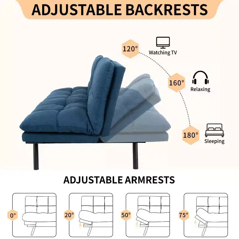 Dyonery 71 sofá cama convertible de piel sintética, futón de espuma viscoelástica, pequeño sofá cama moderno con respaldo dividido para sala de estar
