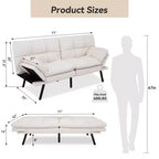 Dyonery 71 sofá cama convertible de piel sintética, futón de espuma viscoelástica, pequeño sofá cama moderno con respaldo dividido para sala de estar