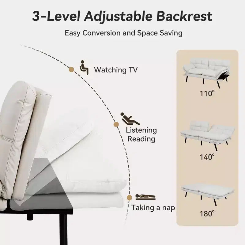 Dyonery 71 sofá cama convertible de piel sintética, futón de espuma viscoelástica, pequeño sofá cama moderno con respaldo dividido para sala de estar