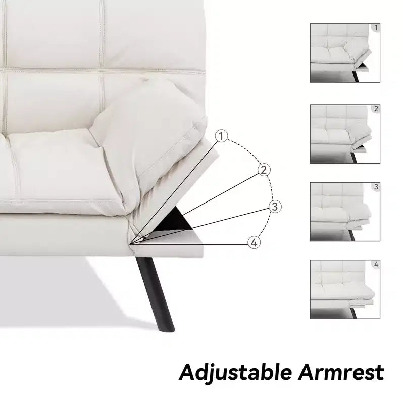 Dyonery 71 sofá cama convertible de piel sintética, futón de espuma viscoelástica, pequeño sofá cama moderno con respaldo dividido para sala de estar