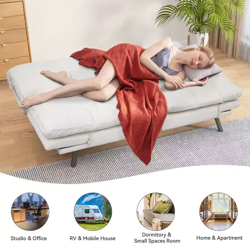 Dyonery 71 sofá cama convertible de piel sintética, futón de espuma viscoelástica, pequeño sofá cama moderno con respaldo dividido para sala de estar
