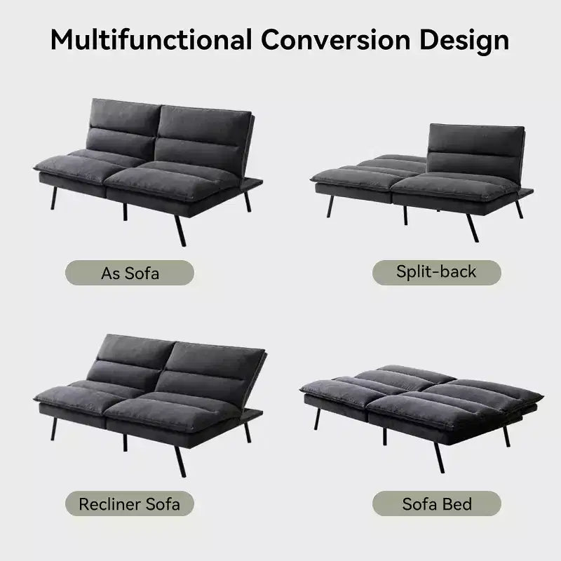 Dyonery 71 sofá cama convertible de piel sintética, futón de espuma viscoelástica, pequeño sofá cama moderno con respaldo dividido para sala de estar