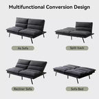 Dyonery 71 sofá cama convertible de piel sintética, futón de espuma viscoelástica, pequeño sofá cama moderno con respaldo dividido para sala de estar