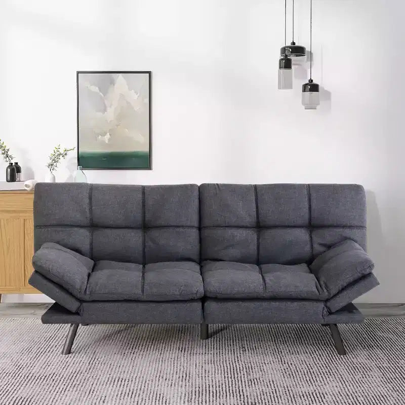 Dyonery 71 sofá cama convertible de piel sintética, futón de espuma viscoelástica, pequeño sofá cama moderno con respaldo dividido para sala de estar