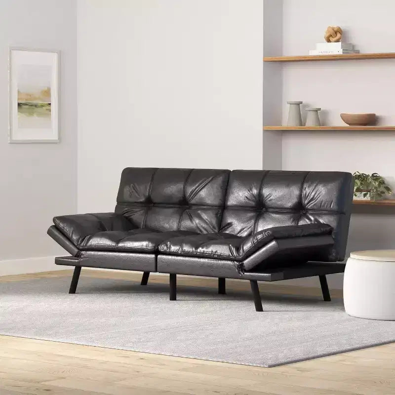 Dyonery 71 sofá cama convertible de piel sintética, futón de espuma viscoelástica, pequeño sofá cama moderno con respaldo dividido para sala de estar
