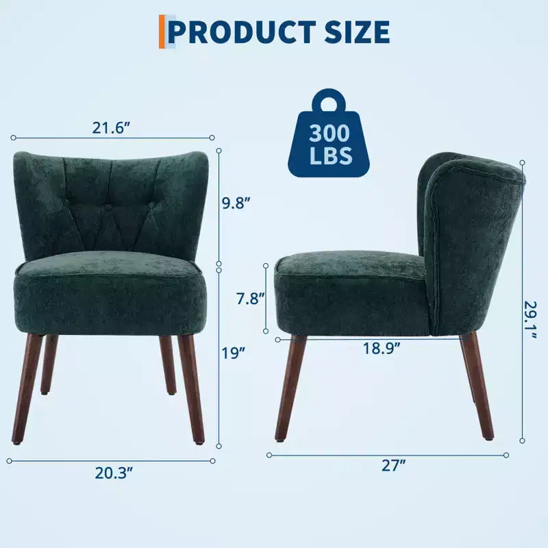 Sillón moderno sin brazos - Sillón de salón sin brazos con patas de madera, silla auxiliar tapizada y capitoné para tocador, tela cómoda, para sala de estar, dormitorio, patio