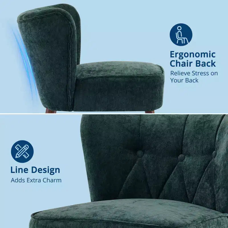 Sillón moderno sin brazos - Sillón de salón sin brazos con patas de madera, silla auxiliar tapizada y capitoné para tocador, tela cómoda, para sala de estar, dormitorio, patio