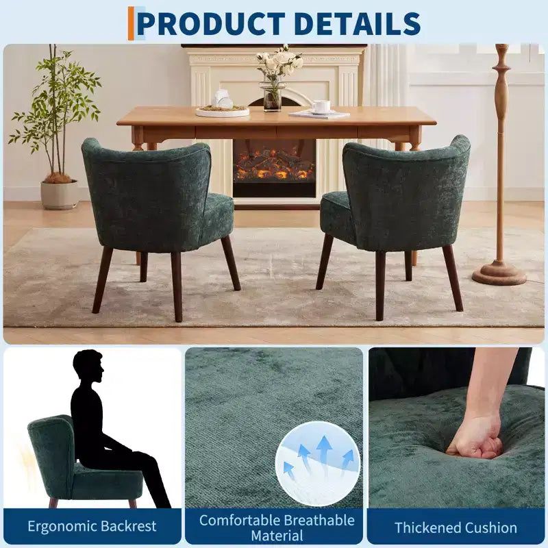 Sillón moderno sin brazos - Sillón de salón sin brazos con patas de madera, silla auxiliar tapizada y capitoné para tocador, tela cómoda, para sala de estar, dormitorio, patio
