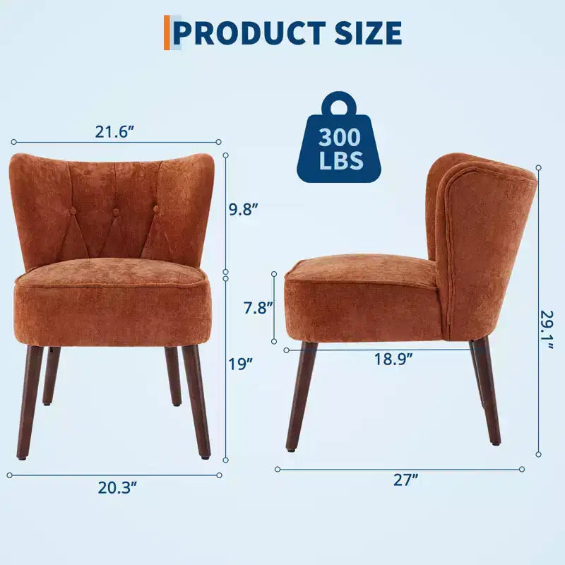 Sillón moderno sin brazos - Sillón de salón sin brazos con patas de madera, silla auxiliar tapizada y capitoné para tocador, tela cómoda, para sala de estar, dormitorio, patio