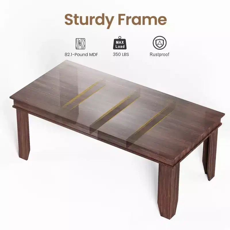 Mesa de comedor rústica de 180 cm, mesa de cocina marrón con capacidad para 6-8 personas