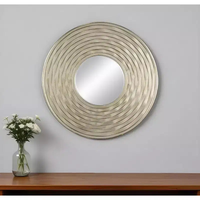 HomeRoots 31 espejo decorativo redondo plateado dimensional de marco grueso
