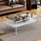 Juego de 3 mesas de centro y mesas auxiliares, mesa de cristal templado con capa de MDF, mesas modernas para sala de estar, cristal gris