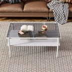 Juego de 3 mesas de centro y mesas auxiliares, mesa de cristal templado con capa de MDF, mesas modernas para sala de estar, cristal gris
