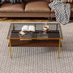 Juego de 3 mesas de centro y mesas auxiliares, mesa de cristal templado con capa de MDF, mesas modernas para sala de estar, cristal gris